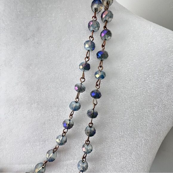 Gorgeous Long Sparkling Crystal Glass Blue Necklace 60” Layering/Wrap Piece - Picture 2 of 13